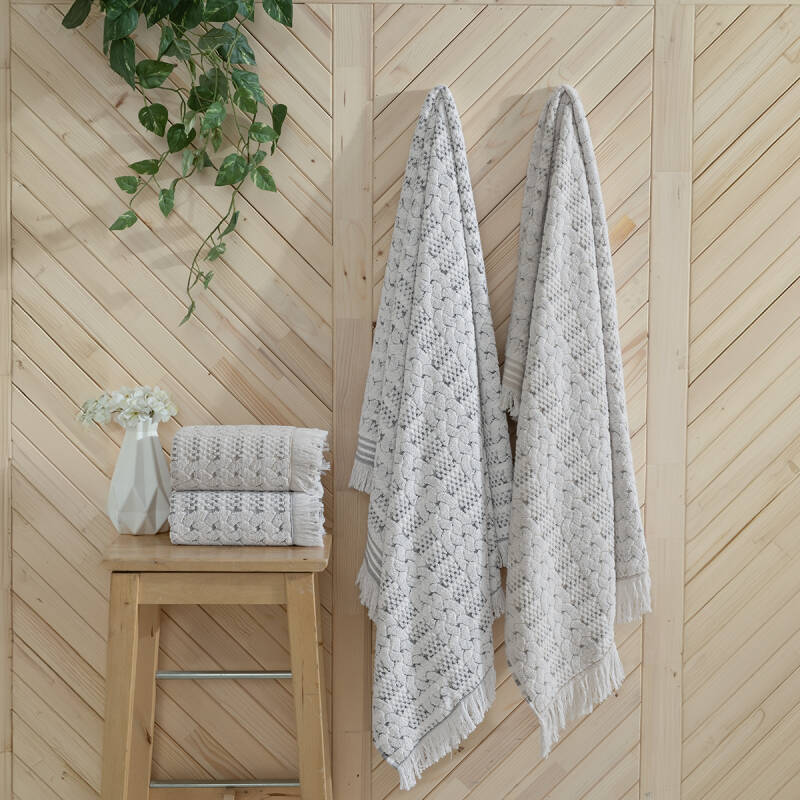 Maxstyle Jakarlı Knitted Krem-Taş Havlu 50x90 cm - 1